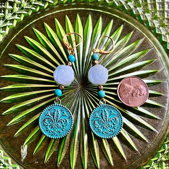 Handmade Turquoise, Amazonite & Patina Dangle Earrings - Boho Earrings - OOAK - Picture 2 of 7